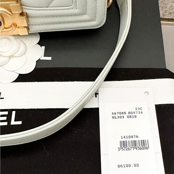 Chanel 23C Small Chevron Boy Gris Caviar Leather Chain Shoulder Bag - Picture 16 of 16